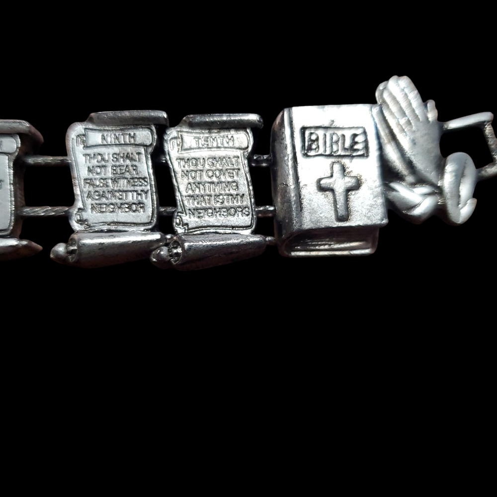 Vintage Silver-Tone Rectangular Ten Commandments … - image 3